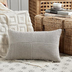 Fancy Homi 2 Packs Neutral Grey Lumbar Decorative Throw Pillow Covers 12x24 Inch for Living Room Couch Bed Sofa, Farmhouse Home Decor, Soft Striped Corduroy Rectangle Accent Cushion Case 30x60 cm