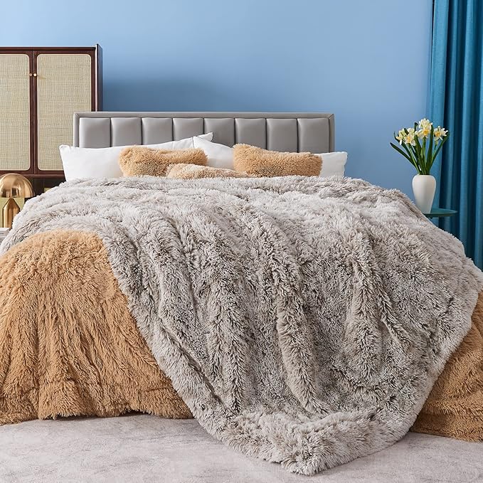 GONAAP Fuzzy Faux Fur Throw Blanket Frosty Grey Super Soft Cozy Plush Fuzzy Shaggy Blanket for Couch Sofa Bed (Frosty Grey, Throw(50"x60"))