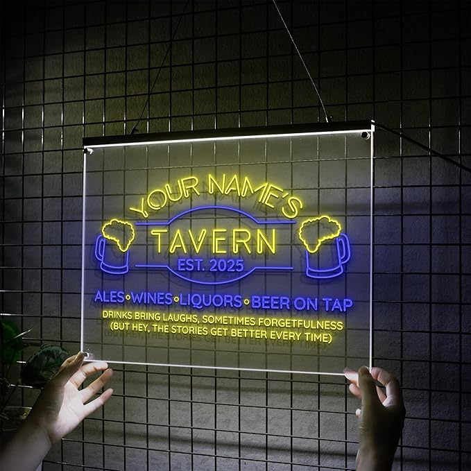 Custom Bar Neon Sign Beer Home Bar Lights Man Cave Acrylic Table LED Personalized Name Tavern Lighted Signs for Men Restaurant Coffee Workshop Garage Poker Signs Gifts