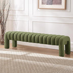 63" Bedroom Bench, Upholstered Entryway Bench, Modern End of Bed Ottoman with Solid Wood Legs and Adjustable Foot Pegs for Entryway, Dining Room and Living Room, 440lbs (Green Boucle)
