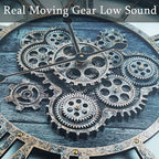 36 Inch Moving Gear Wall Clock, Oversized Wall Clocks, Clock Living Room Decor, Solid Wood Frame, Battery Operated, Large Wall Clock with Steampunk Industrial for Fireplace(Gray)