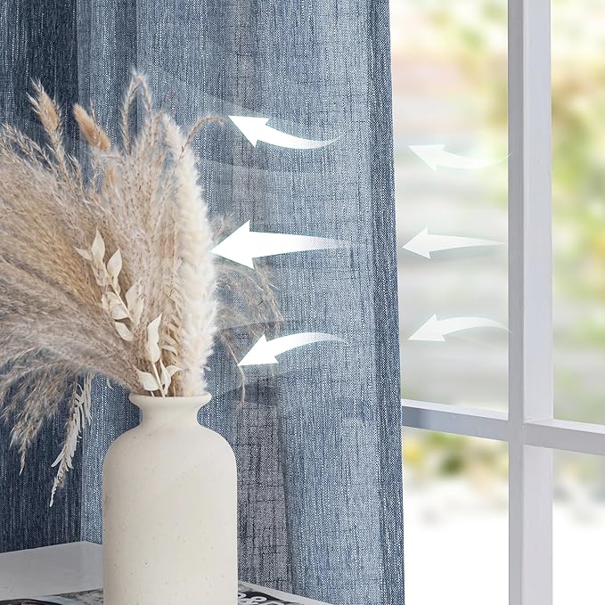 MYSKY HOME Semi Sheer Curtains 84 Inch Length, Living Room Curtains & Drapes Boho Sheer Light Filtering for Sliding Glass Door Windows Soft Elegant Rod Pocket, 100" x 84", Dusty Blue, 1 Panel