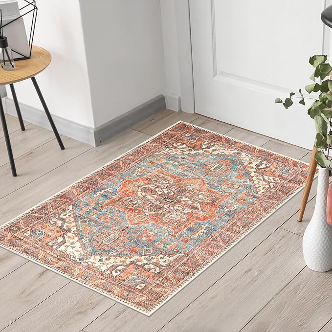 Keen Home Design 2x3 Rug - Machine Washable Entry Rug with Non-Slip Backing, Ideal for Enteryway, Kitchen, Bathroom, Laundry Room - Vintage, Easy Clean, Durable, Low Pile Rug - (2' x 3')