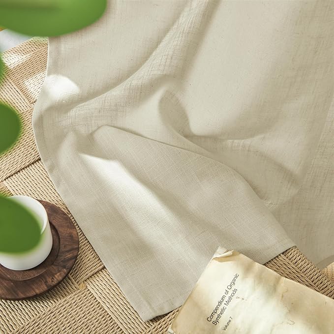 Joydeco Linen Curtains, 90 Inch Length, 2 Panels Set for Living Room, Light Filtering