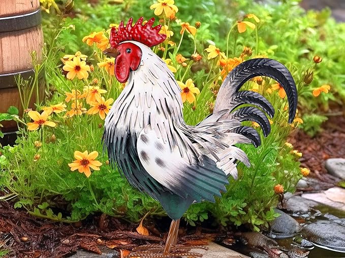 Rooster Garden Statue Sculpture Metal Chicken Yard Decor Outdoor Figurines Patio Backyard Decoration