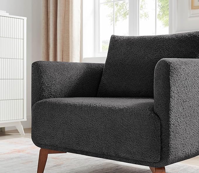 Oversized Accent Chair Modern Boucle Armchair for Living Room Sets of 2 - 37" Wide & Cozy Reading Chair with Solid Wood Legs, Dark Gray Upholstered Lounge Chair for Bedroom & Office (Easy Assembly)