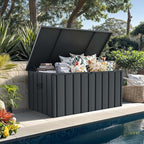 PURPLE LEAF Outdoor Deck Box 150 Gallon Waterproof Lockable Storage Box Container with Lid Deck Organization for Patio Cushions Side Table Pool Accessories Garden Tools, Gray