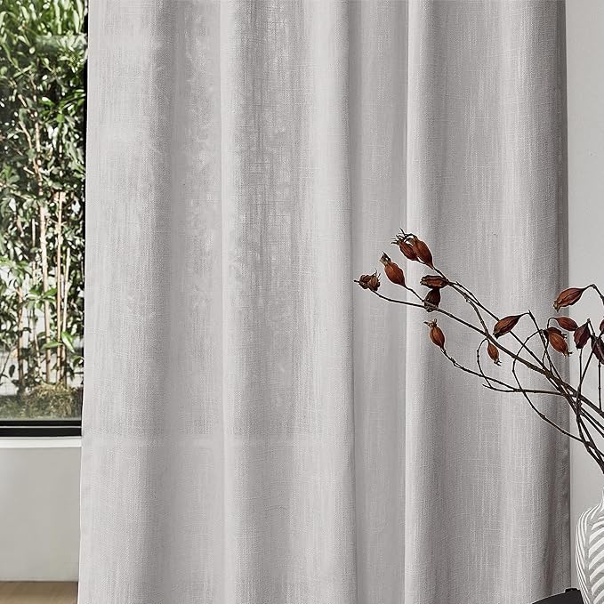 MYSKY HOME Floor Length Curtains Long Panels, Boho Curtains Farmhouse for Living Room Sliding Glass Door, Linen Look Texture Light Filtering, 50" x 95", Light Grey, Pack-2