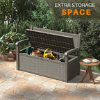 70 Gallon Deck Bench with Storage,Outdoor Storage Box Bench Waterproof&Lockable, Resin Patio Furniture with Armrest for Patio, Porch, Garden,Grey