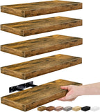 Sorbus Floating Shelves for Wall, Bathroom Shelves Wall Mounted for Kitchen, Bedroom, Living Room, Bathroom Storage, Over Toilet, Hanging Book Shelf for Ｗall Home Decor (Rustic Brown, 5 Pack)