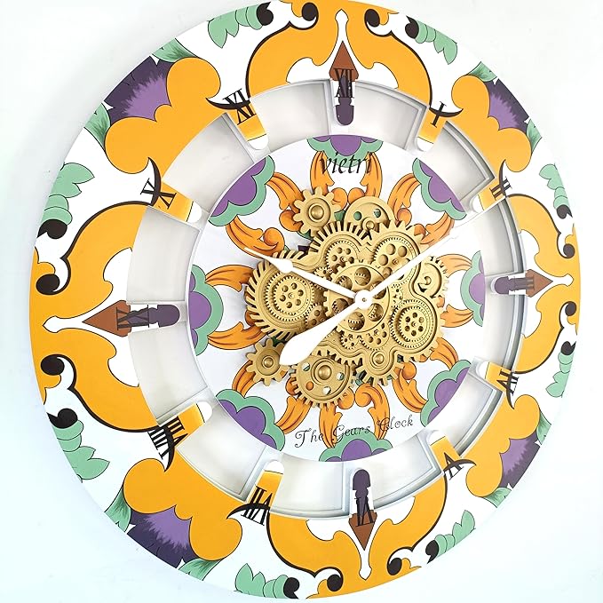 The Gears Clock Wall Clock Italy Collection with Moving Gears (Vietri, 36 inch Round)