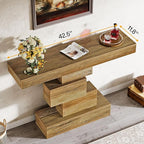 Tribesigns 42.5" Farmhouse Console Table, Narrow Wood Sofa Table Behind Couch with Geometric Base, Industrial Entryway Accent Table for Living Room, Hallway, Entrance (Light Brown)