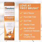 Himalaya Botanique Turmeric & Coconut Oil Whitening Antiplaque Herbal Toothpaste, Whitens Teeth, Fluoride Free, No Artificial Flavors, SLS Free, Vegan, Cruelty Free, Foaming, Mint Flavor, 4 Oz, 4 Pack