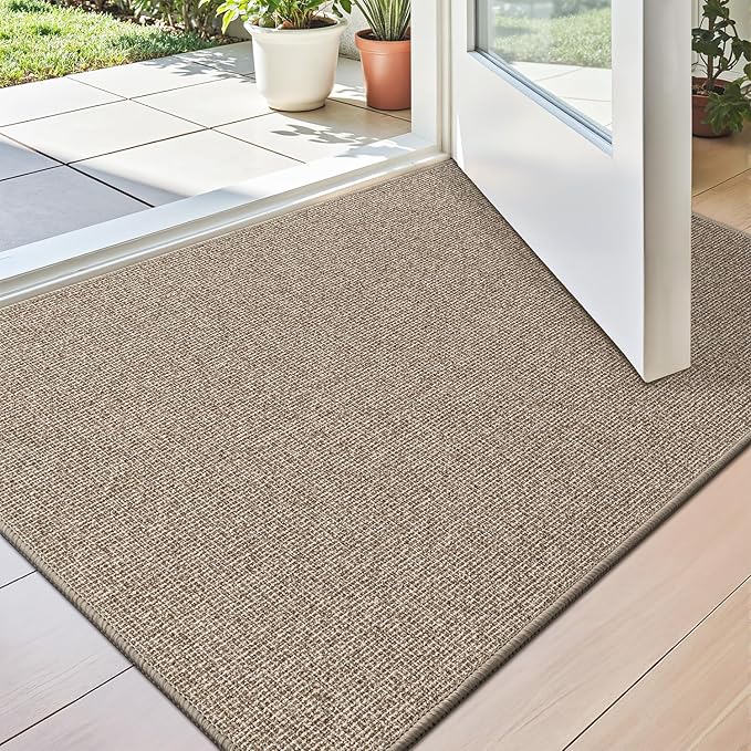 LUMI Indoor Door Mat 32"x47", Ultra Thin Low Profile Non-Slip Doormat for Home Entrance, Absorbent & Stain-Resistant Welcome Mats, Washable Entryway Mat for Front Door, Patio, Porch, Khaki
