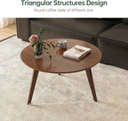 100% Solid Oak Wood Coffee Table Set, Round Coffee Table Combo Side Table w/Solid Wood Legs, Mid Century Table Sturdy Tables for Bedroom Balcony Living Room (Walnut, Big-Medium Combo)