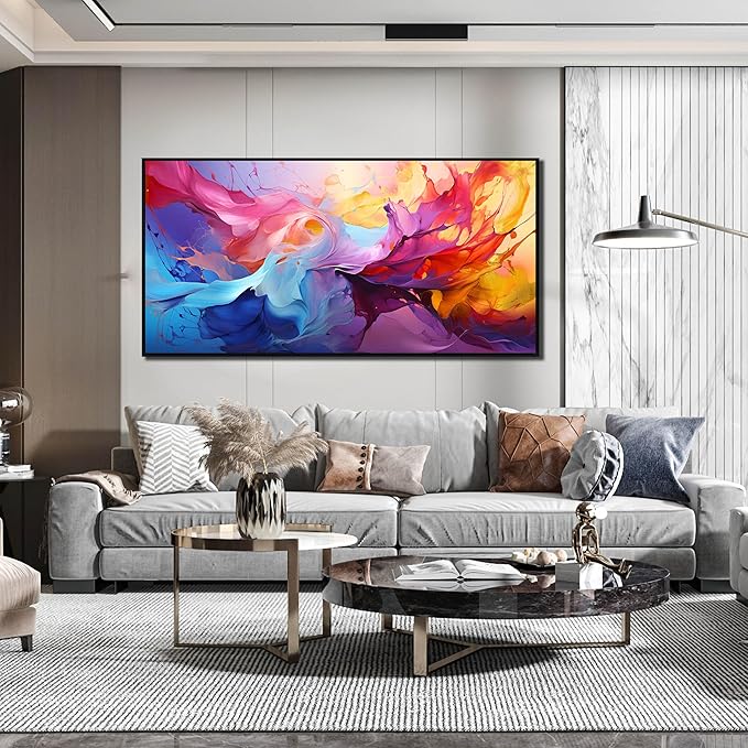 Abstract Wall Art for Living Room, Colorful Canvas Wall Decor for Bedroom, Framed Picture Print, Large Size 59x29 Inches