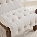 Modern Armless Accent Chair for Living Room, Soft Beige Linen Button Tufted Upholstered Lounge Reading Chair with Walnut Wood Frame