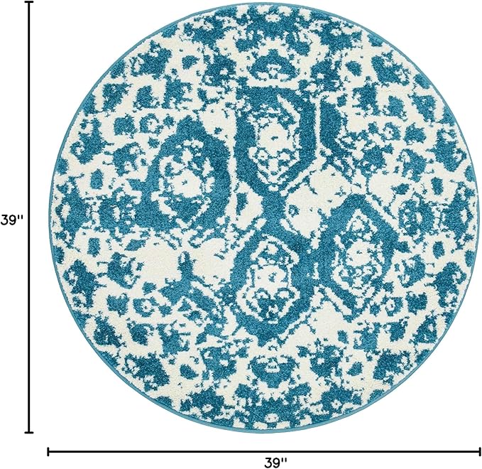 Unique Loom Rosso Collection Vintage Traditional Distressed Blue Round Rug (3' 3 x 3' 3)