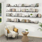 Heimlove 48 Inch Large Floating Bookshelves Set of 3,Black Wall Mounted Bookshelves,Heavy Duty Wooden Shelves for Living Room,Bedroom,Kitchen,Laundry Room Storage & Decor