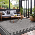 Bordered Outdoor Rug 5x7 Washable Outside Carpet for Indoor Patio Porch Waterproof Easy Cleaning Non Shedding Area Rugs Dark Gray 5 x 7
