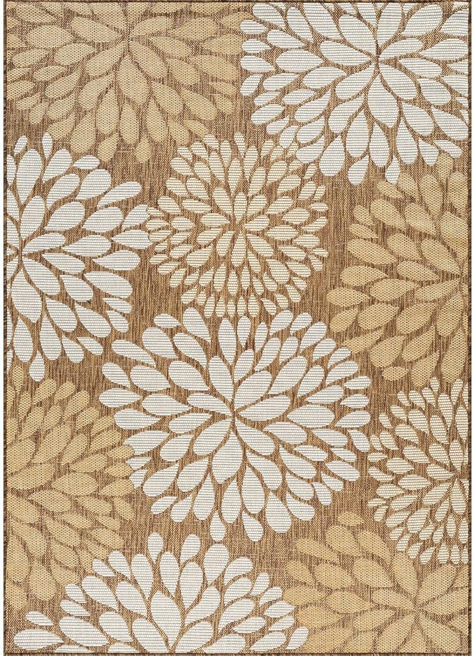 Beverly Rug Outdoor Rug 6x9 Modern Exotic Tropical Leaf Area Rugs for Indoor and Outdoor Patio Deck Porch Garden Water Resistant Washable Outside Carpet (6 x 9 Wooden)