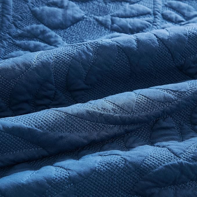 MarCielo 3-Piece 100% Cotton Oversized Bedspread Lightweight Quilt Coverlet Embroidery Farmhouse Bedding Set T0 (Midtone Blue, Oversized King (118"x106"))