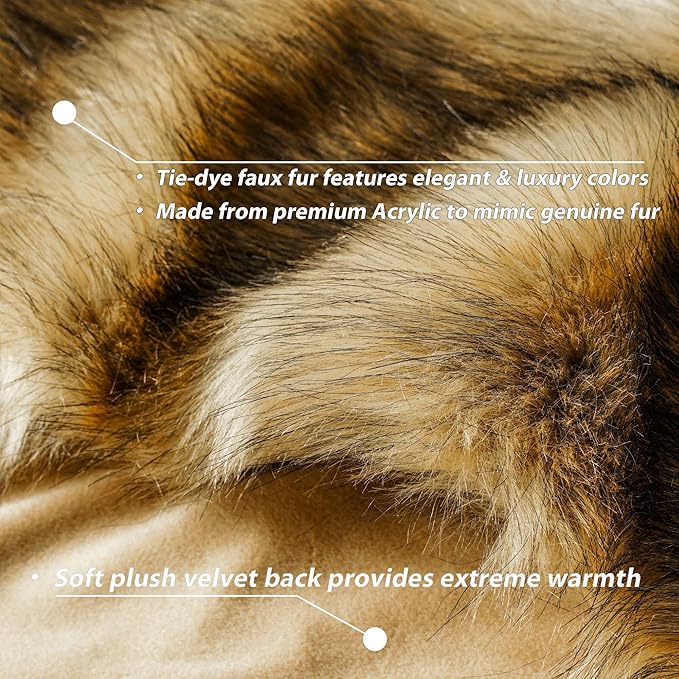 BATTILO HOME Golden Faux Fur Throw Blanket for Couch Sofa, Long Pile Fur Blankets and Throws, Elegant, Fluffy Thick Warm Heavyweight Fur Blanket Reversible to Plush Velvet, 50"x60"