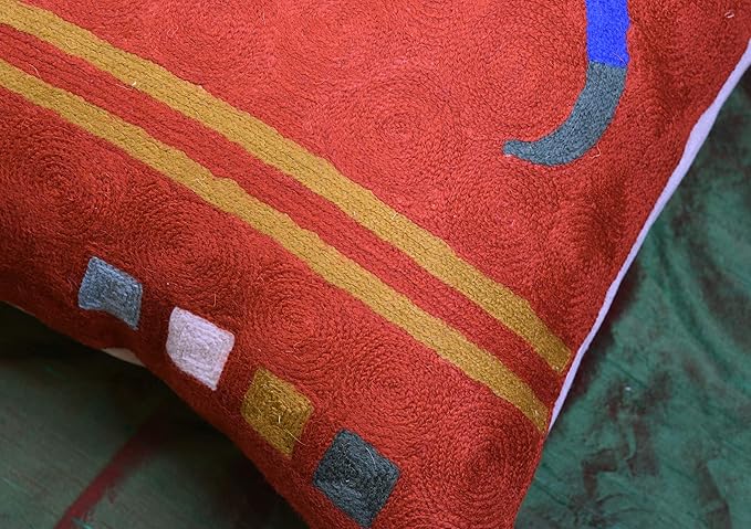 Kandinsky Modern Pillows Cover- Orange | Mid Century Chair Cushions | Abstract Throw Pillows | Contemporary Pillowcase | Modern Couch Pillows | Needlepoint Accent Cushion | Wool Size 18x18