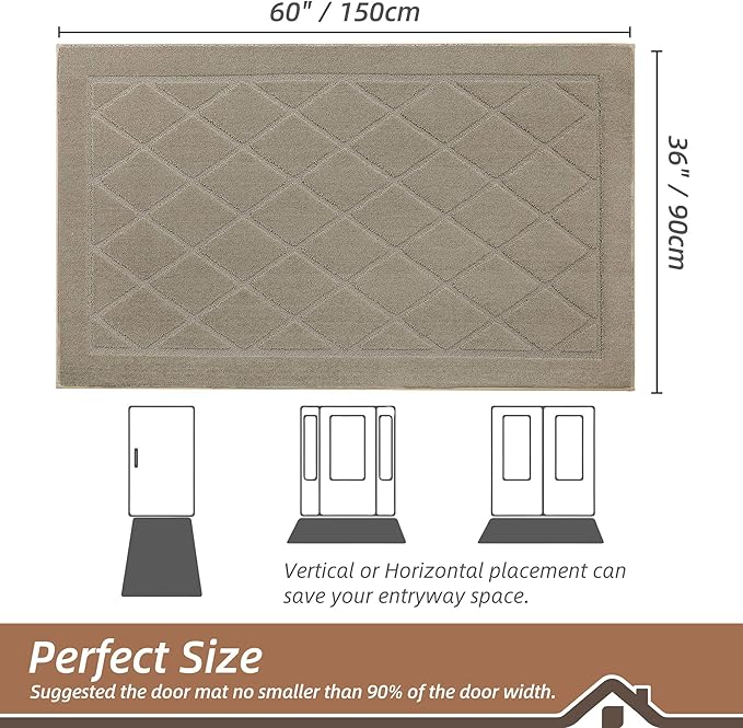 BEQHAUSE Dirt Trapper Door Mat 36" x 60", Doormat Non-Slip Entryway Rugs Washable, Dog Door Mat Stain Resistant and Absorbent Welcome Floor Mat for Front Back Door, Muddy Wet Shoes & Paws, Beige
