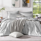 Monbix Queen Comforter Set - 7 Pieces Cationic Dyeing Light Grey Bed in a Bag Queen Bedding Sets with Comforter, Sheets, Pillowcases & Shams, Reversible Bedding Comforters Sets