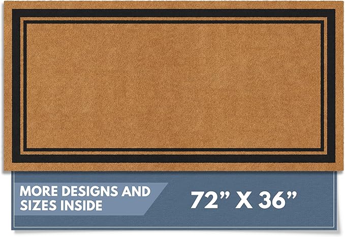 Barnyard Designs Natural Coco Coir Heavy Duty Backing Doormat - Large Cute Non-Slip Front Door Welcome Mat for Outside Entrance or Porch Entry, Brown (36x72, Border)