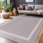 Bordered Outdoor Rug 8x10 Washable Outside Carpet for Indoor Patio Porch Waterproof Easy Cleaning Non Shedding Area Rugs Gray 8 x 10
