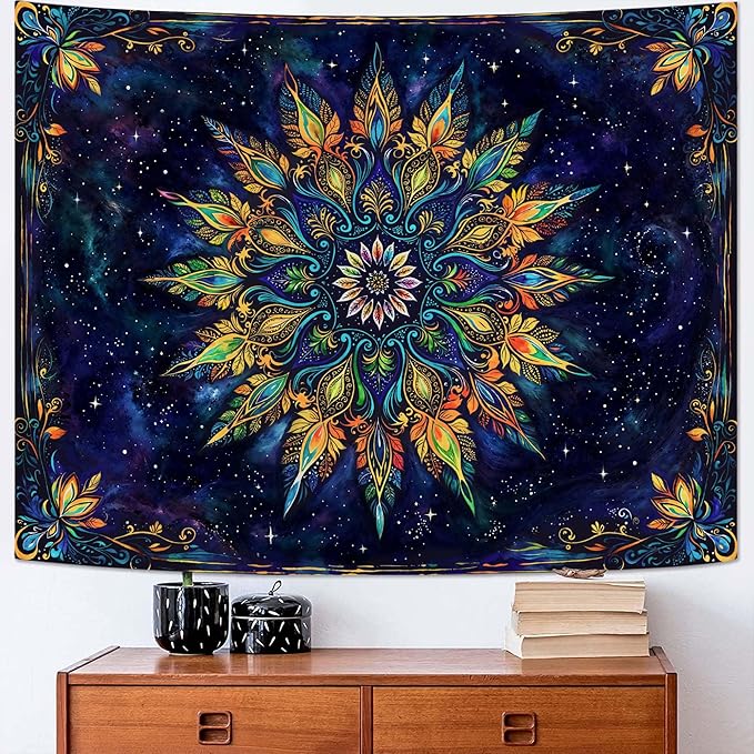 Fowocu Boho Floral Mandala Tapestry for Bedroom Aesthetic Blue Bohemian Colorful Flower Wall Tapestry Purple Hippie Indian Small Tapestries Wall Hanging for Living Room Dorm Decor 40 x 30 Inch