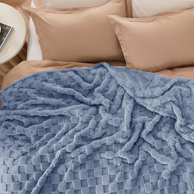 Bedsure GentleSoft Blankets Queen Size for Bed - Super Soft Cozy Blanket for Women Men Girls, Large Fuzzy Fleece Throw for Bedroom Decor, Ashley Blue, 90x90 Inches