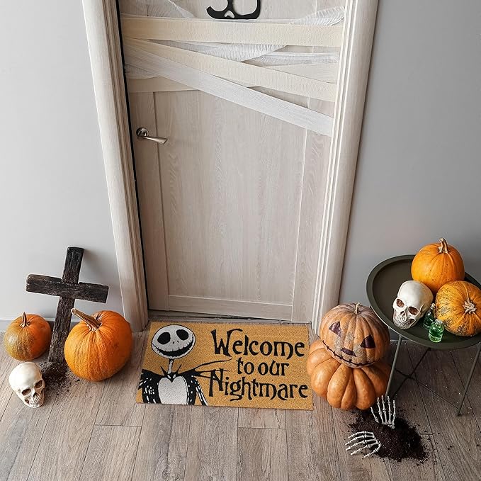 Gertmenian Nightmare Before Christmas Coir Doormat - 2x3 Welcome Mat (2-Pack), Ideal for High Traffic Areas in Front Door, Garage, Entryway - Welcome Nightmare/Jack & Sally, 80005