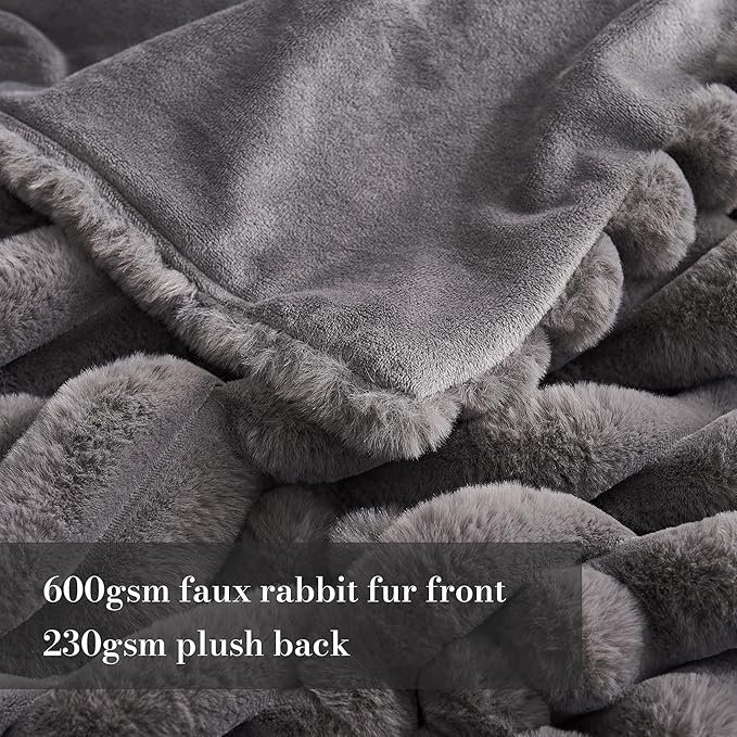 Amélie Home Faux Fur Throw Blanket for Couch, Cozy Fuzzy Fluffy Fur Luxurious Soft Striped Plush Gift Blankets for Family Sofa Chair Bed Living Room Bedroom, 55"x70", Charcoal Grey
