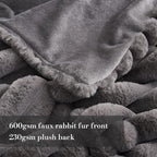 Amélie Home Faux Fur Throw Blanket for Couch, Cozy Fuzzy Fluffy Fur Luxurious Soft Striped Plush Gift Blankets for Family Sofa Chair Bed Living Room Bedroom, 55"x70", Charcoal Grey