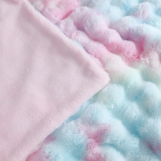 UKELER Colorful Faux Fur Throw Blanket Twin Size, Large Super Soft Fluffy Bed Blankets Throws for Bedroom, Living Room, Couch, Sofa, Office, Camping Plush Furry Blanket 60''x80''