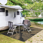 GENIMO Outdoor Rug 9' x 12' Waterproof for Patios Clearance, Reversible Outdoor Plastic Straw Camping Rug Carpet, Large Area Rugs Mats for RV, Camper, Deck, Balcony, Porch, Beach, Picnic, Black&Brown