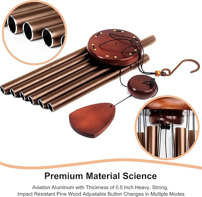 Large Aluminium Wind Chimes 37" Inches to Create a Zen Atmosphere Suitable for Outdoor, Garden, Patio Decoration Wind Chimes with Wind Catcher Suitable as A Gift for Unisex(2 Pack Coffe)