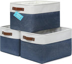 OrganiHaus Large Fabric Storage Bins for Shelves 3 Pack, 15x11in Closet Storage Bins for Shelves, Cloth Baskets & Closet Organizers, Fabric Basket, Navy Blue/White
