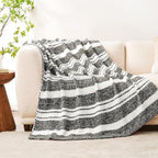 Snuggle Sac Stripe Black Throw Blanket for Couch, Reversible Super Soft Warm Blankets Cozy Knit Fuzzy Plush Lightweight Throws for Sofa, Bed, Stripe Black, 50x60 inches