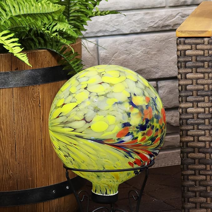 Sunnydaze 10-Inch Gazing Ball for Garden - Glass Gazing Globe for Outside - Garden Orb Yard Decor - Bright Summer Burst