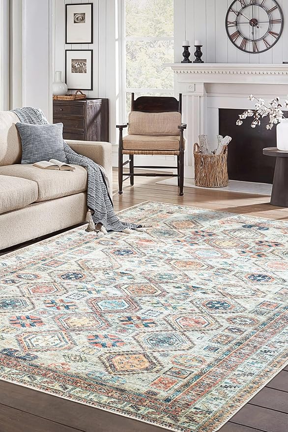 Keen Home Design 4x6 Rug - Machine Washable Area Rug with Non-Slip Backing, Ideal for Living Room, Dining Room, Bedroom - Vintage, Easy Clean, Durable, Low Pile Rug - (4' x 6')
