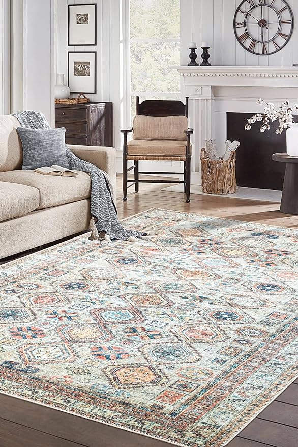 Keen Home Design 6x9 Rug - Machine Washable Area Rug with Non-Slip Backing, Ideal for Living Room, Dining Room, Bedroom - Vintage, Easy Clean, Durable, Low Pile Rug - (6' x 9')
