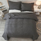 MarCielo 3-Piece 100% Cotton Oversized Bedspread Lightweight Quilt Coverlet Embroidery Farmhouse Bedding Set T0 (Dark Grey, Oversized Queen (100"x106"))