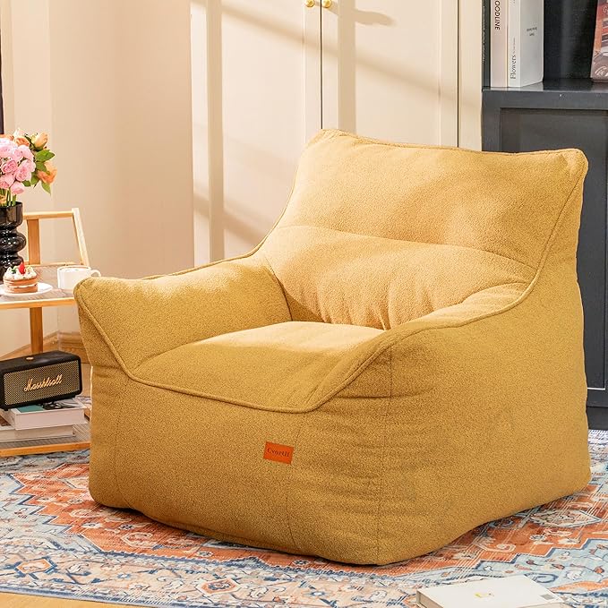 Bean Bag Chair for Adults, Comfy Tufted Bean Bag Chair Sofa with Armrests, Lazy Beanbag Chair with Foam Filler Stuffed Bean Bag Couch Sofa for Reading in Bedroom, Living Room and Dorms