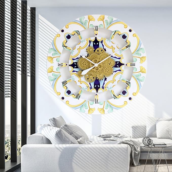 The Gears Clock Wall Clock Italy Collection with Moving Gears (Praiano, 36 inch Round)