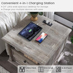 T4TREAM 24'' Farmhouse End Table w/4 Solid Wood Feet, Large 2 Drawers Wide Sofa Side Table with Charging Station, Tall Rustic Wood Square Nightstand for Living Room, Bedroom, Office, Light Rustic Oak