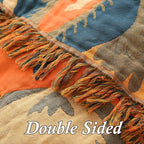 Snycler Boho Throw Blanket for Bed, 100% Organic Cotton Muslin Soft Throw-Orange Boho Floral Farmhouse Rustic Spring Summer Fall Decor Blanket for Couch Sofa Quilt and Gift, 80" x 90"